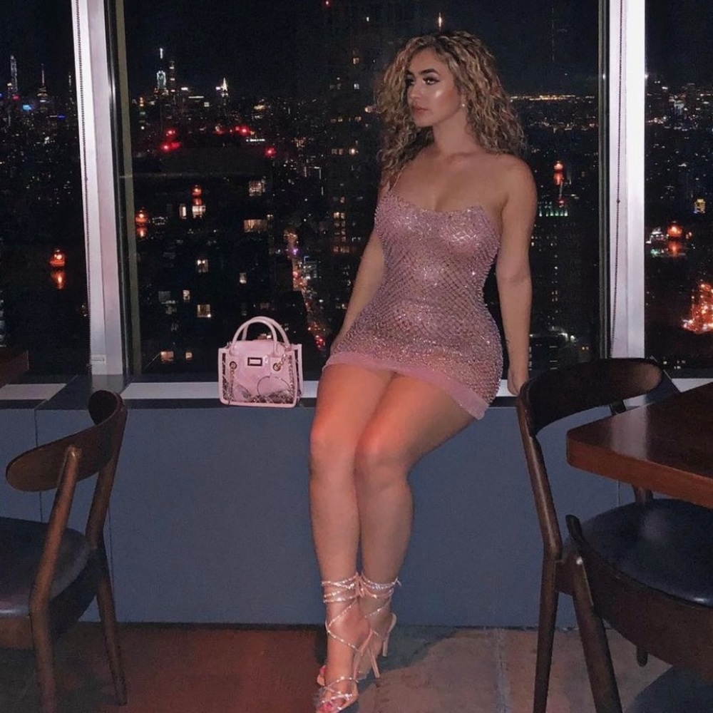 Beaded pink mini dress